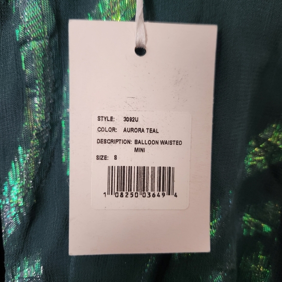 NWT Oliphant | Balloon Waisted Mini Dress in Aurora Teal - Size S - Picture 11 of 12